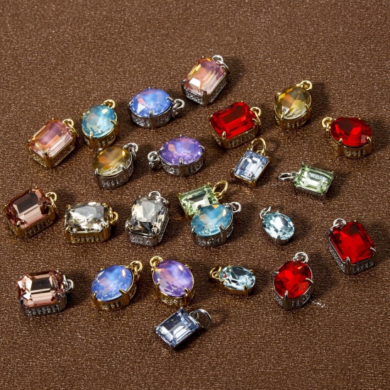 Picture of Eco-friendly Brass & Glass Geometric Charms Real Gold Plated Micro Pave Clear Cubic Zirconia