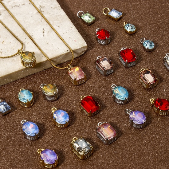 Picture of Eco-friendly Brass & Glass Geometric Charms Real Gold Plated Micro Pave Clear Cubic Zirconia