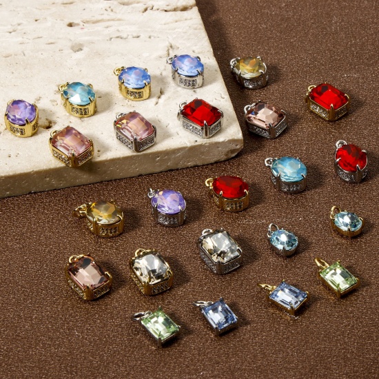 Picture of Eco-friendly Brass & Glass Geometric Charms Real Gold Plated Micro Pave Clear Cubic Zirconia