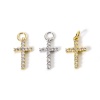 Picture of Eco-friendly Brass Religious Charms Real Gold Plated Cross Micro Pave Clear Cubic Zirconia
