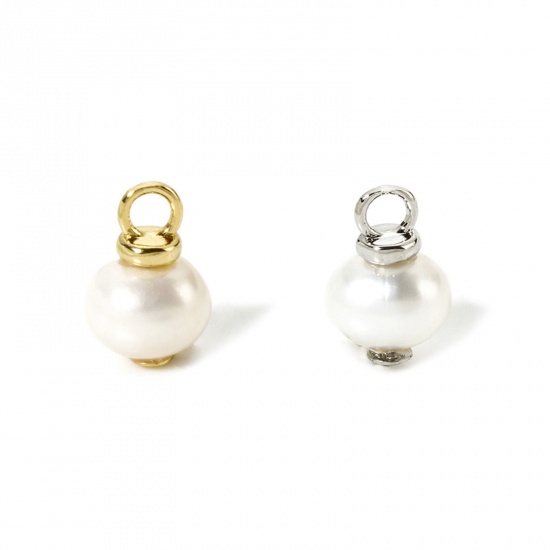 Bild von 1 Piece Eco-friendly Pearl & Brass Charms Real Gold Plated Baroque 12.5mm x 8mm