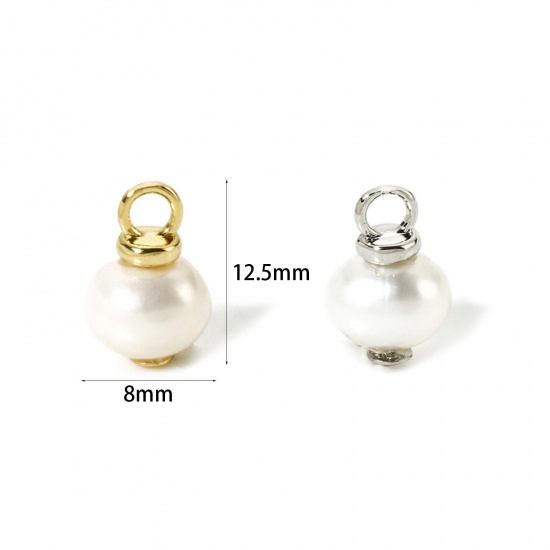 Bild von 1 Piece Eco-friendly Pearl & Brass Charms Real Gold Plated Baroque 12.5mm x 8mm