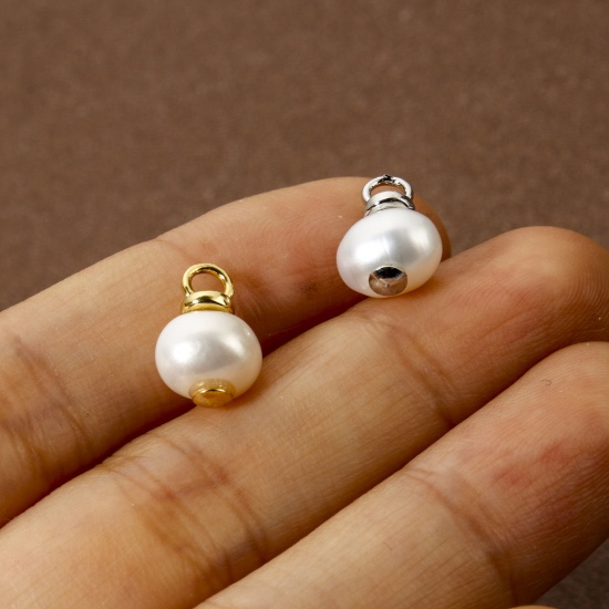 Bild von 1 Piece Eco-friendly Pearl & Brass Charms Real Gold Plated Baroque 12.5mm x 8mm