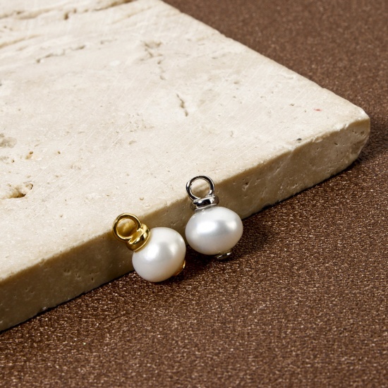 Bild von 1 Piece Eco-friendly Pearl & Brass Charms Real Gold Plated Baroque 12.5mm x 8mm