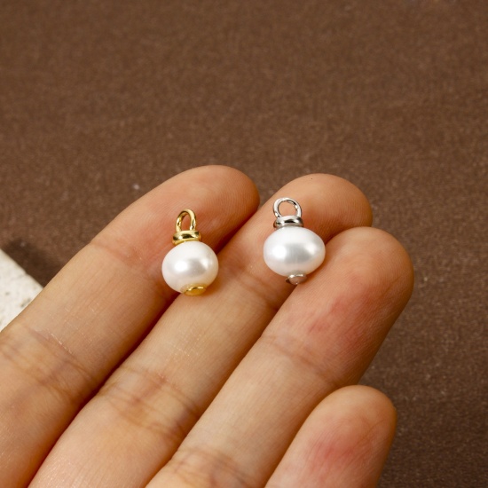 Bild von 1 Piece Eco-friendly Pearl & Brass Charms Real Gold Plated Baroque 12.5mm x 8mm