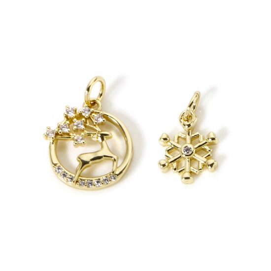Immagine di 2 Pz Ecologico Ottone Natale Ciondoli 18K Vero Oro Placcato Micro Spianare Trasparente Cubic Zirconiae