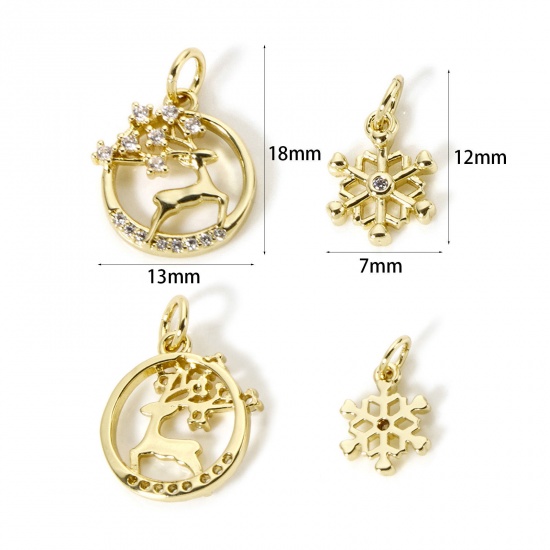 Immagine di 2 Pz Ecologico Ottone Natale Ciondoli 18K Vero Oro Placcato Micro Spianare Trasparente Cubic Zirconiae