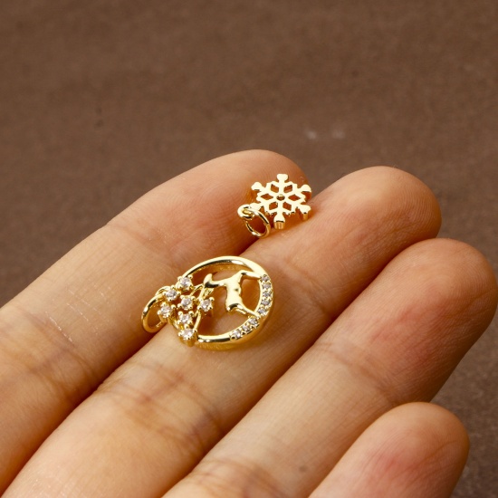 Immagine di 2 Pz Ecologico Ottone Natale Ciondoli 18K Vero Oro Placcato Micro Spianare Trasparente Cubic Zirconiae