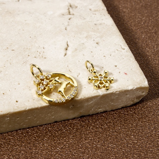 Immagine di 2 Pz Ecologico Ottone Natale Ciondoli 18K Vero Oro Placcato Micro Spianare Trasparente Cubic Zirconiae