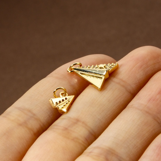 Image de 2 Pcs Breloques Origami Respectueux de la Nature en Laiton Plaqué Or Véritable 18K Avion en Origami Micro Pave à Zircone Cubique Clair