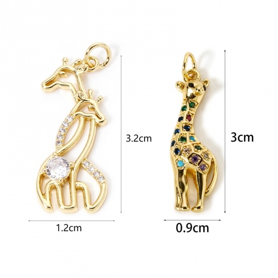 Immagine di 1 Pz Ecologico Ottone Ciondoli Pendenti 18K Vero Oro Placcato Giraffe Micro Spianare