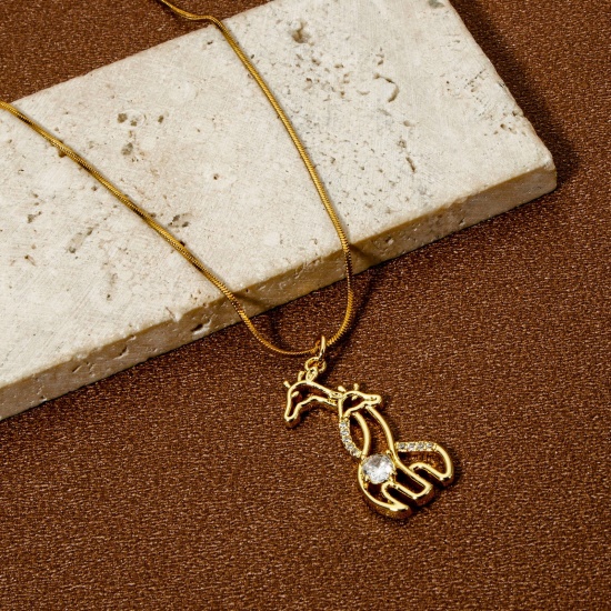 Immagine di 1 Pz Ecologico Ottone Ciondoli Pendenti 18K Vero Oro Placcato Giraffe Micro Spianare