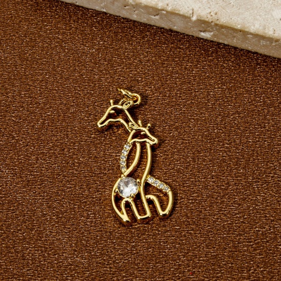 Immagine di 1 Pz Ecologico Ottone Ciondoli Pendenti 18K Vero Oro Placcato Giraffe Micro Spianare