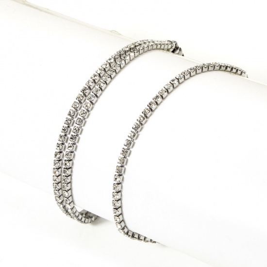 Immagine di 1 Pz Ecologico Retrò Tono Argento 304 Acciaio Inossidabile & Strass Catena della tazza Braccialetti Per Donne Festa 17cm Lunghezza