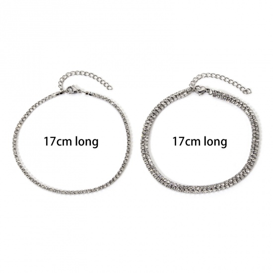Immagine di 1 Pz Ecologico Retrò Tono Argento 304 Acciaio Inossidabile & Strass Catena della tazza Braccialetti Per Donne Festa 17cm Lunghezza