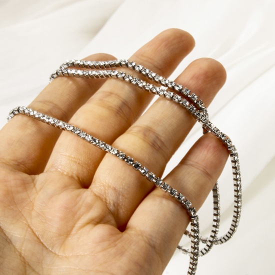 Immagine di 1 Pz Ecologico Retrò Tono Argento 304 Acciaio Inossidabile & Strass Catena della tazza Braccialetti Per Donne Festa 17cm Lunghezza