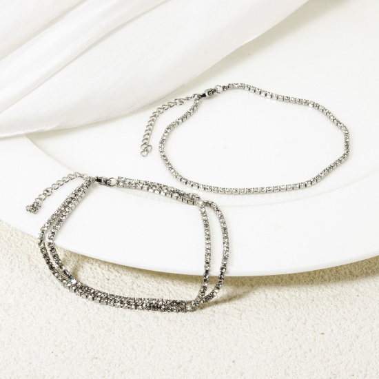 Immagine di 1 Pz Ecologico Retrò Tono Argento 304 Acciaio Inossidabile & Strass Catena della tazza Braccialetti Per Donne Festa 17cm Lunghezza