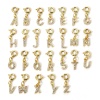 Picture of Eco-friendly Brass Clip On Charms For Vintage Charm Bracelets 18K Real Gold Plated Capital Alphabet Initial Letter With Spring Ring Clasp Clear Cubic Zirconia