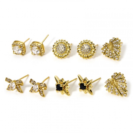 1 Pair Eco-friendly Stylish 18K Real Gold Plated Brass & Cubic Zirconia With Stoppers Ear Post Stud Earrings For Women Party