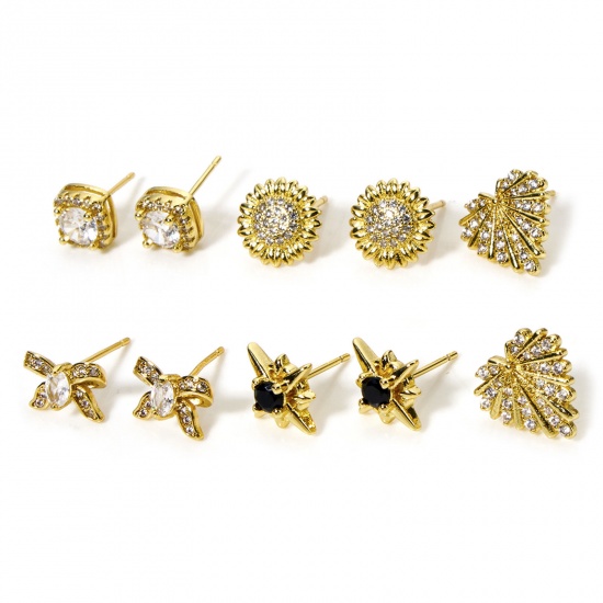 Immagine di 1 Paio Ecologico Elegante Squisito 18K Vero Oro Placcato Ottone + Zircone Cubico Orecchini a Perno Per Donne