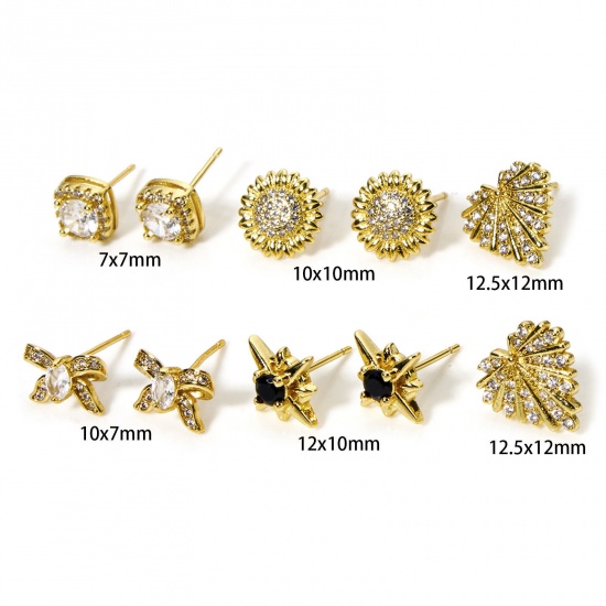 Immagine di 1 Paio Ecologico Elegante Squisito 18K Vero Oro Placcato Ottone + Zircone Cubico Orecchini a Perno Per Donne