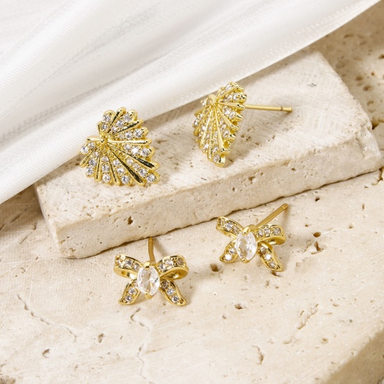 Immagine di 1 Paio Ecologico Elegante Squisito 18K Vero Oro Placcato Ottone + Zircone Cubico Orecchini a Perno Per Donne