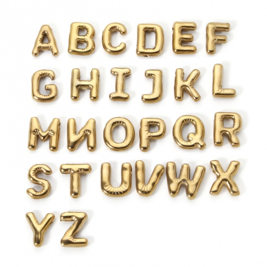 Picture of Eco-friendly Vacuum Plating 304 Stainless Steel Charms 18K Real Gold Plated Capital Alphabet Initial Letter Message " A-Z "