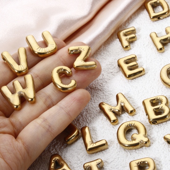 Picture of Eco-friendly Vacuum Plating 304 Stainless Steel Charms 18K Real Gold Plated Capital Alphabet Initial Letter Message " A-Z "
