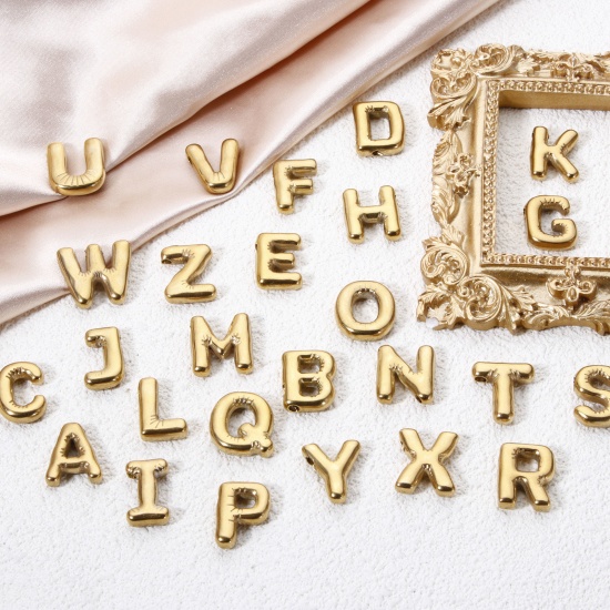 Picture of Eco-friendly Vacuum Plating 304 Stainless Steel Charms 18K Real Gold Plated Capital Alphabet Initial Letter Message " A-Z "