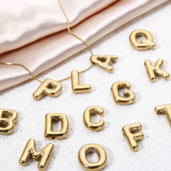 Picture of Eco-friendly Vacuum Plating 304 Stainless Steel Charms 18K Real Gold Plated Capital Alphabet Initial Letter Message " A-Z "