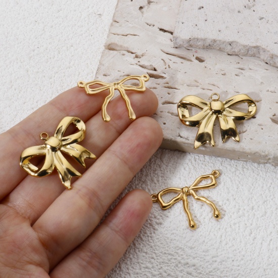 Bild von Vakuumbeschichtung 304 Edelstahl Kleidung Charms 18K Vergoldet Schleife