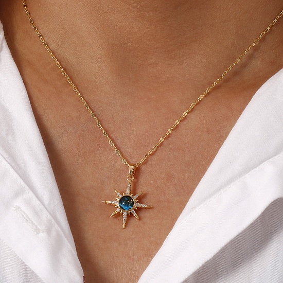 Изображение 1 ШТ Экологичный галактика 18K настоящее золото с покрытием латунь & Стекло Цепочка губ Ожерелье с подвеской Для женщин 45см + 5см длина