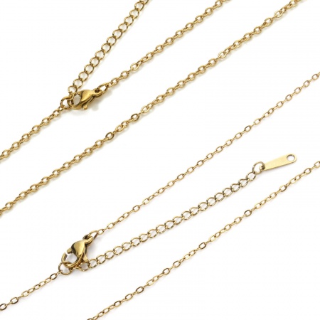 5 PCs Eco-friendly PVD Vacuum Plating Simple & Casual 18K Real Gold Plated 304 Stainless Steel Link Cable Chain Necklace 45cm(17.7") long