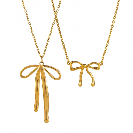 Immagine di 1 Pz Placcatura Sottovuoto Ecologica Elegante Modaiolo 304 Acciaio Inossidabile Catena a Cavo Cravatta a Farfalla Collana con Ciondolo Per Donne Regalo