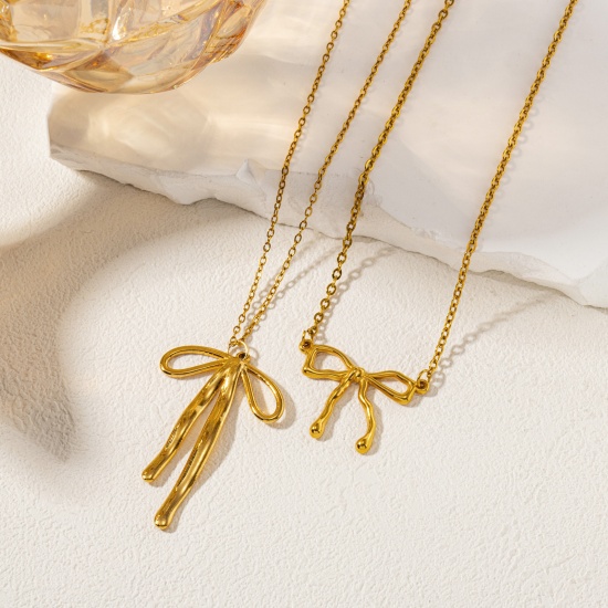 Immagine di 1 Pz Placcatura Sottovuoto Ecologica Elegante Modaiolo 304 Acciaio Inossidabile Catena a Cavo Cravatta a Farfalla Collana con Ciondolo Per Donne Regalo