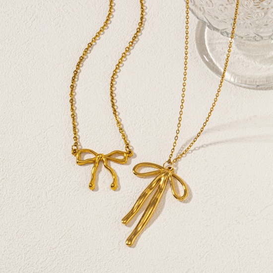Immagine di 1 Pz Placcatura Sottovuoto Ecologica Elegante Modaiolo 304 Acciaio Inossidabile Catena a Cavo Cravatta a Farfalla Collana con Ciondolo Per Donne Regalo
