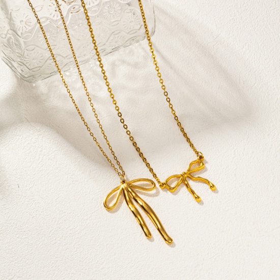 Immagine di 1 Pz Placcatura Sottovuoto Ecologica Elegante Modaiolo 304 Acciaio Inossidabile Catena a Cavo Cravatta a Farfalla Collana con Ciondolo Per Donne Regalo