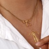 Picture of Eco-friendly Vacuum Plating Dainty Trendy 304 Stainless Steel Link Cable Chain Bowknot Pendant Charm Necklace For Women Gift