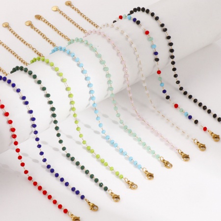 Eco-friendly Vacuum Plating Stylish 18K Gold Plated 304 Stainless Steel & Glass Beaded Chain Anklet For Women Gift 22cm(8.7") long