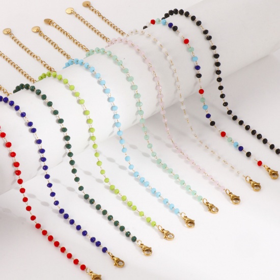 Immagine di 1 Pz Placcatura Sottovuoto Ecologica Elegante Placcato Oro 18K 304 Acciaio Inossidabile & Vetro Catena di Perline Cavigliere Per Donne Regalo 22cm Lunghezza