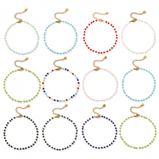 Immagine di 1 Pz Placcatura Sottovuoto Ecologica Elegante Placcato Oro 18K 304 Acciaio Inossidabile & Vetro Catena di Perline Cavigliere Per Donne Regalo 22cm Lunghezza