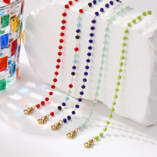Immagine di 1 Pz Placcatura Sottovuoto Ecologica Elegante Placcato Oro 18K 304 Acciaio Inossidabile & Vetro Catena di Perline Cavigliere Per Donne Regalo 22cm Lunghezza