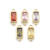 Imagen de 2 Unidades Latón & Vidrio Conectores Dijes Colgantes Chapado en Oro de 18K Rectángulo Sección 15mm x 6mm