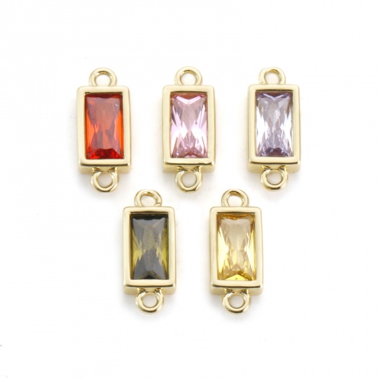 Picture of Brass & Glass Connectors Charms Pendants 18K Gold Plated Rectangle Faceted 15mm x 6mm