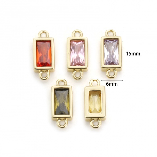 Picture of Brass & Glass Connectors Charms Pendants 18K Gold Plated Rectangle Faceted 15mm x 6mm