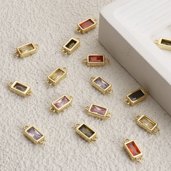 Picture of Brass & Glass Connectors Charms Pendants 18K Gold Plated Rectangle Faceted 15mm x 6mm