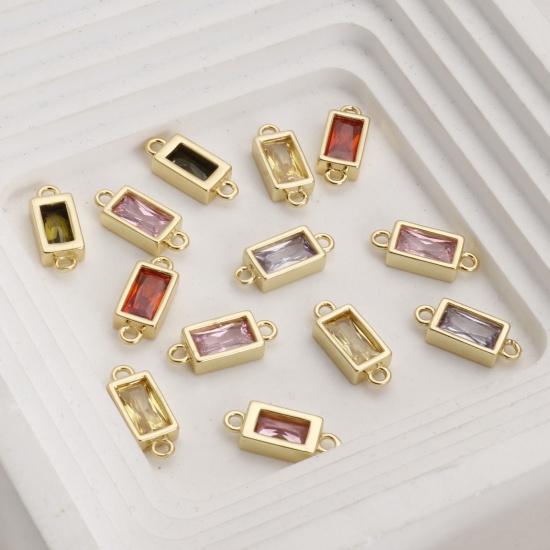 Picture of Brass & Glass Connectors Charms Pendants 18K Gold Plated Rectangle Faceted 15mm x 6mm