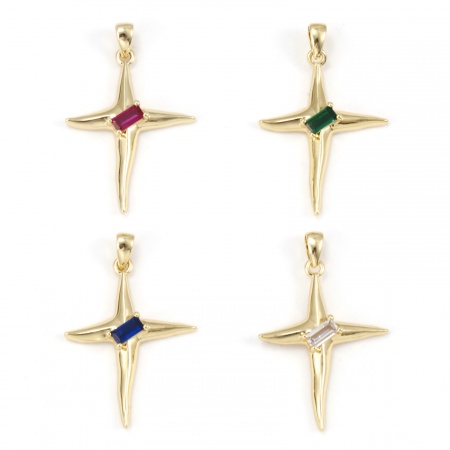 1 Unidad Respetuoso del Medio Ambiente Latón & Vidrio Galaxia Colgantes 18K Oro Real Chapado Estrella 3.2cm x 2.1cm