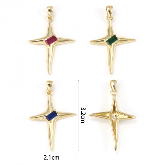 Imagen de 1 Unidad Respetuoso del Medio Ambiente Latón & Vidrio Galaxia Colgantes 18K Oro Real Chapado Estrella 3.2cm x 2.1cm