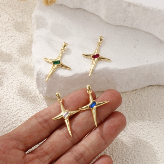 Imagen de 1 Unidad Respetuoso del Medio Ambiente Latón & Vidrio Galaxia Colgantes 18K Oro Real Chapado Estrella 3.2cm x 2.1cm